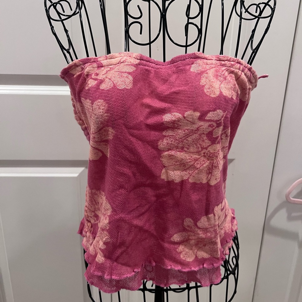 Free People Floral Pink Strapless Top